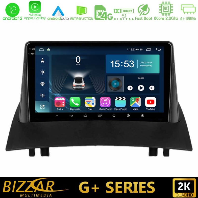 Bizzar G+ Series Renault Megane 2 2002-2008 8Core Android12 6+128GB Navigation Multimedia Tablet 9