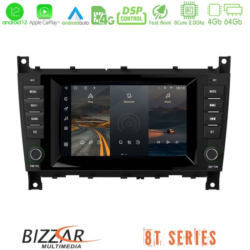 Bizzar OEM Mercedes W203 Facelift 8core Android12 4+64GB Navigation Multimedia Deckless 7