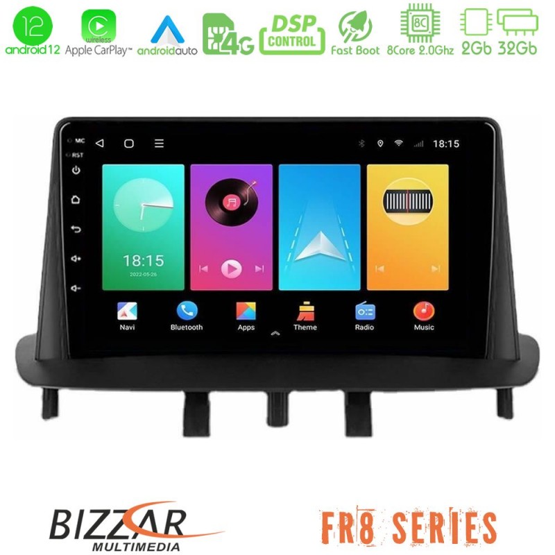 Bizzar FR8 Series FR8 Series Renault Megane 3 2009-2013 8Core Android13 2+32GB Navigation Multimedia Tablet 9