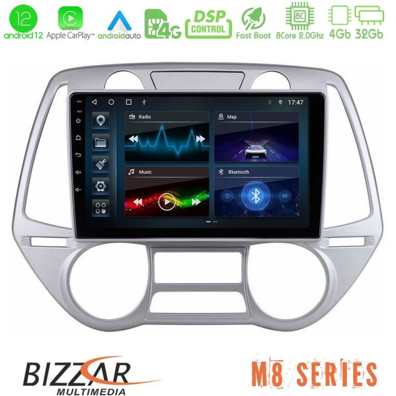 Bizzar M8 Series Hyundai i20 2009-2012 Auto A/C 8core Android13 4+32GB Navigation Multimedia Tablet 9