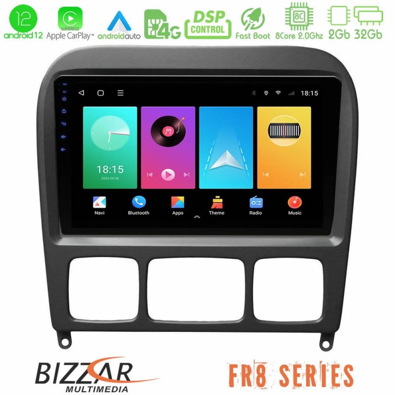 Bizzar FR8 Series Mercedes S Class 1999-2004 (W220) 8Core Android13 2+32GB Navigation Multimedia Tablet 9″