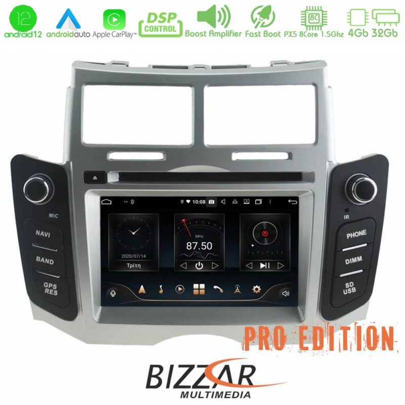 Bizzar OEM Toyota Yaris 2006-2011 8core Android12 4+32GB Navigation Multimedia (Ασημί χρώμα)