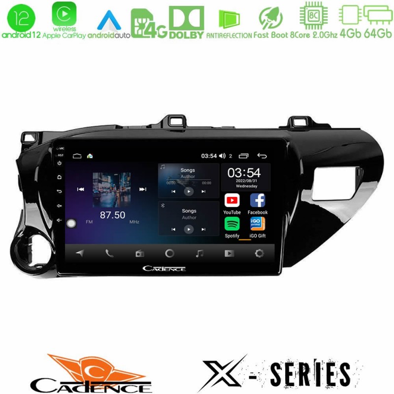 Cadence X Series Toyota Hilux 2017-2021 8core Android12 4+64GB Navigation Multimedia Tablet 10