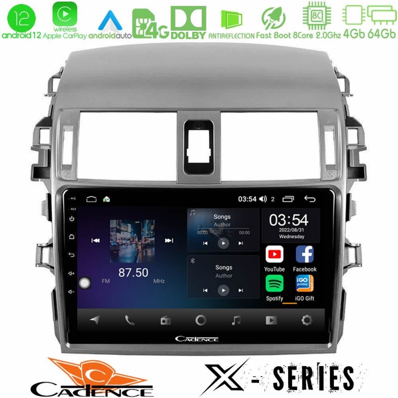 Cadence X Series Toyota Corolla 2008-2010 8core Android12 4+64GB Navigation Multimedia Tablet 9