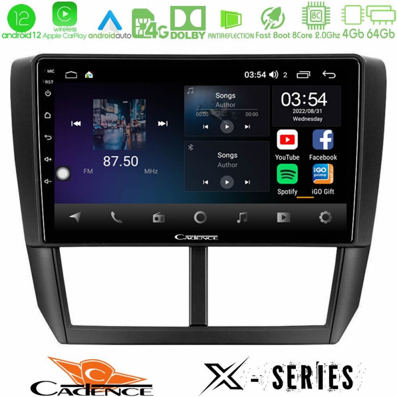 Cadence X Series Subaru Forester 8core Android12 4+64GB Navigation Multimedia Tablet 9