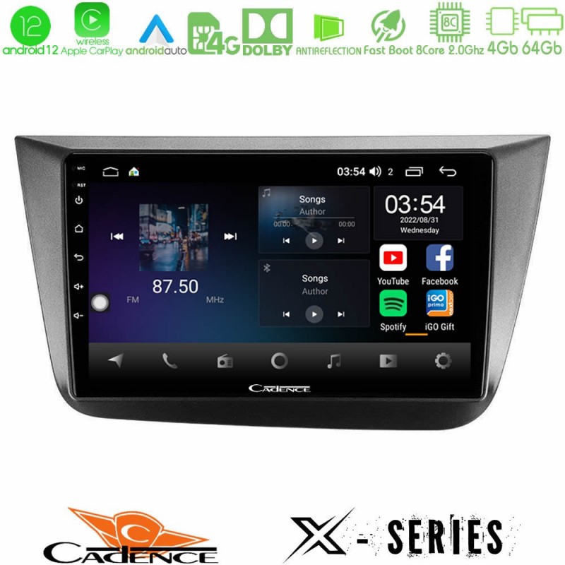 Cadence X Series Seat Altea 2004-2015 8core Android12 4+64GB Navigation Multimedia Tablet 9