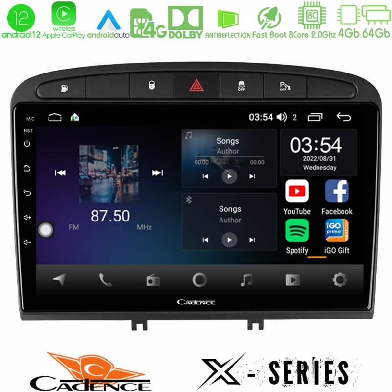 Cadence X Series Peugeot 308/RCZ 8core Android12 4+64GB Navigation Multimedia Tablet 9