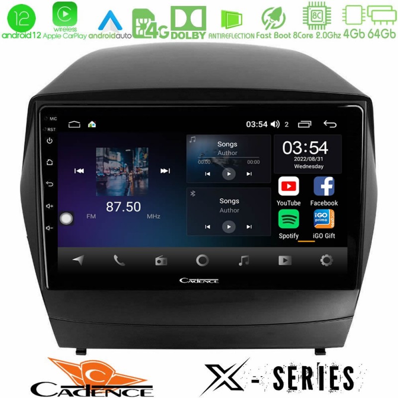 Cadence X Series Hyundai IX35 Auto A/C 8core Android12 4+64GB Navigation Multimedia Tablet 10