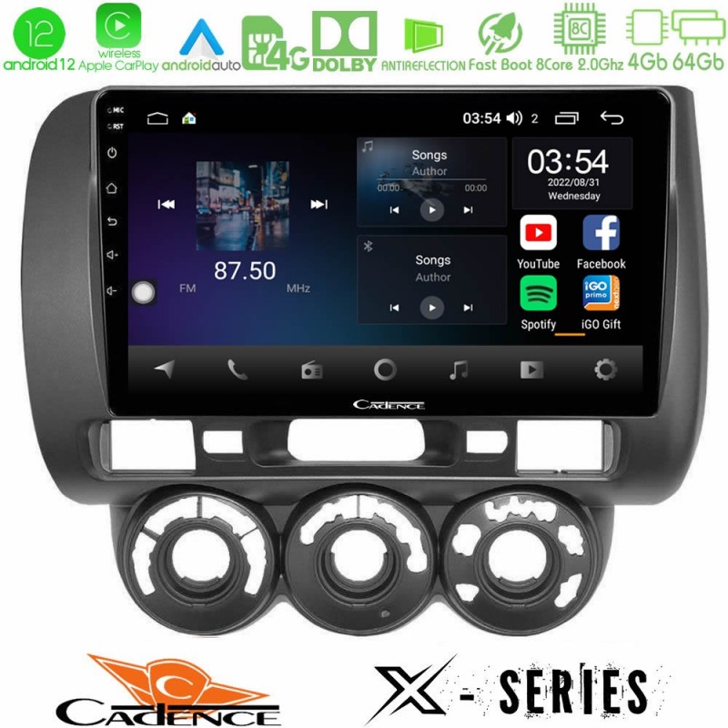 Cadence X Series Honda Jazz 2002-2008 (Manual A/C) 8core Android12 4+64GB Navigation Multimedia Tablet 9