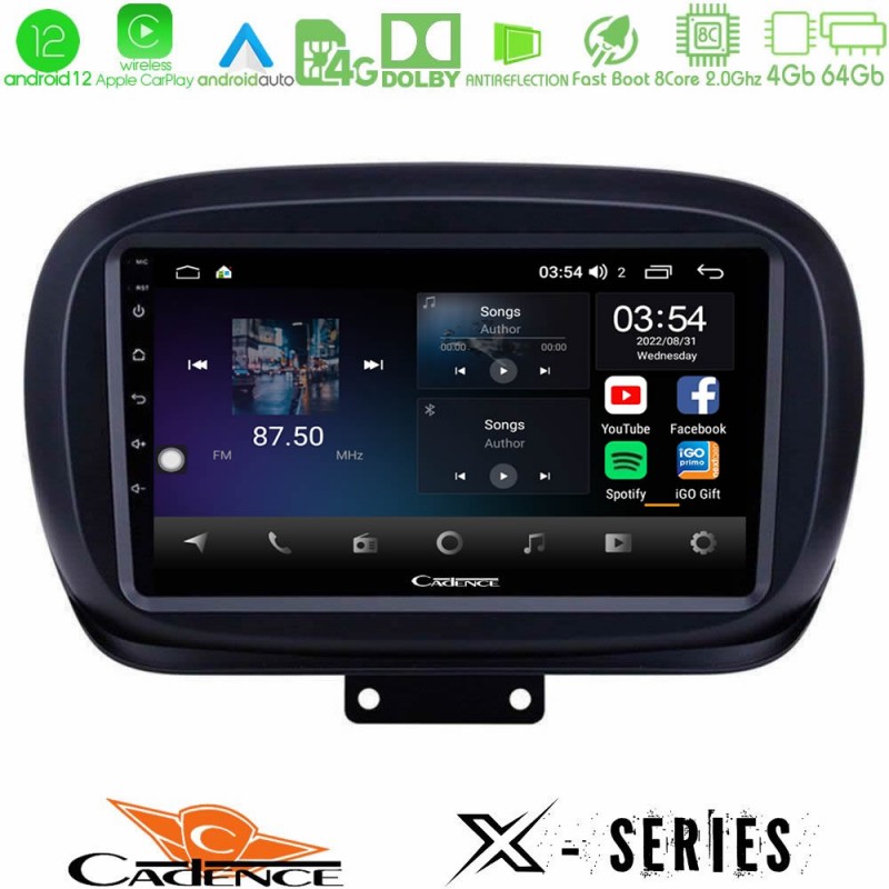 Cadence X Series Fiat 500X 8core Android12 4+64GB Navigation Multimedia Tablet 9