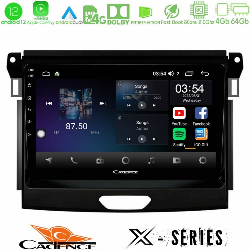 Cadence X Series Ford Ranger 2017-2022 8core Android12 4+64GB Navigation Multimedia Tablet 9