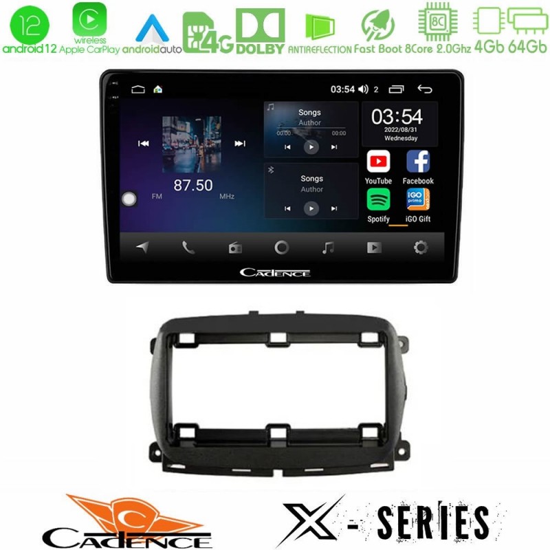 Cadence X Series  Fiat 500 2016&gt; 8core Android12 4+64GB Navigation Multimedia Tablet 9