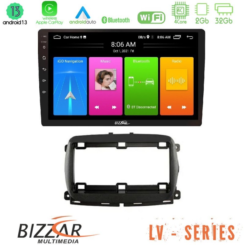 Bizzar LV Series Fiat 500 2016&gt; 4Core Android 13 2+32GB Navigation Multimedia Tablet 9