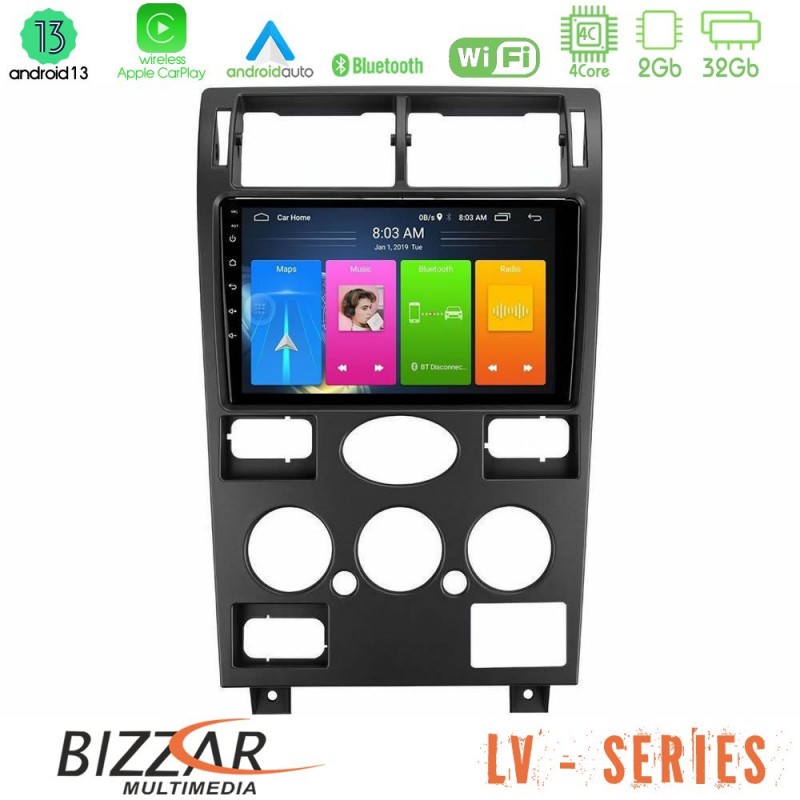 Bizzar LV Series Ford Mondeo 2001-2004 4Core Android 13 2+32GB Navigation Multimedia Tablet 9