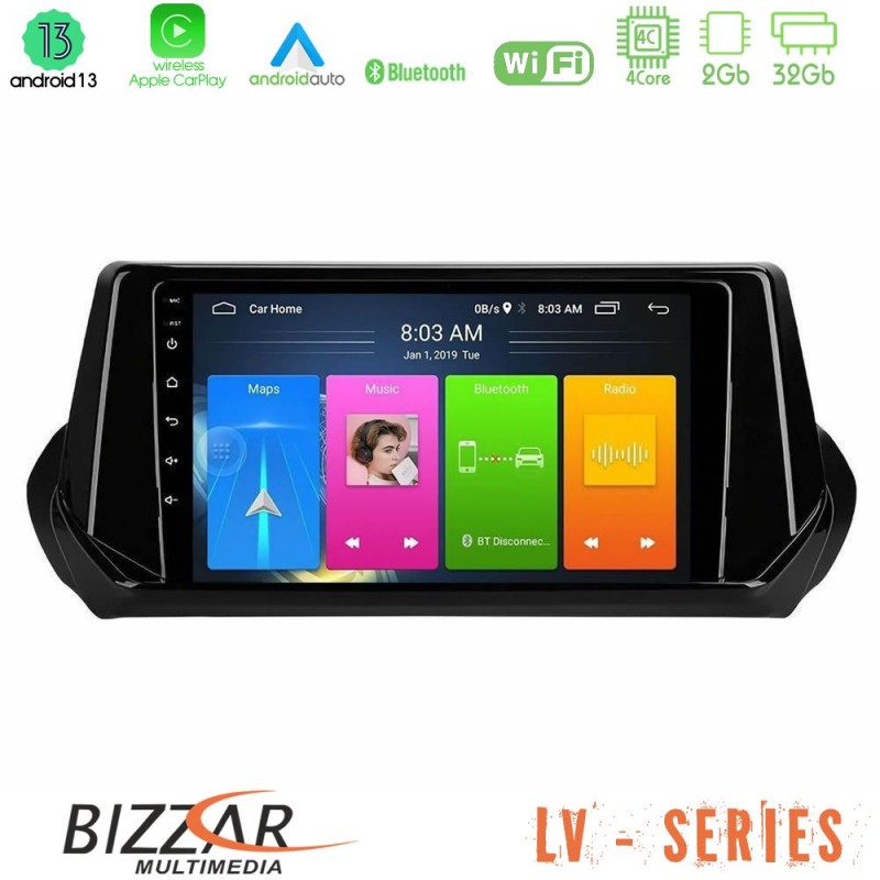 Bizzar LV Series Peugeot 208 2019-2023 4Core Android 13 2+32GB Navigation Multimedia Tablet 9