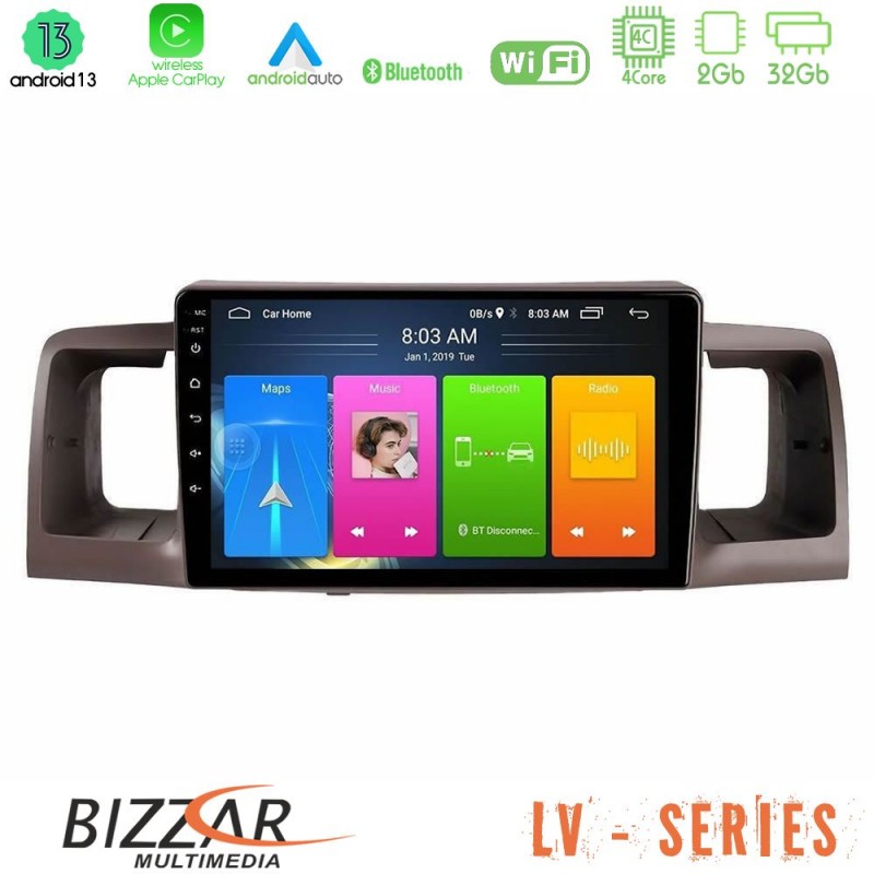 Bizzar LV Series Toyota Corolla 2002-2006 4Core Android 13 2+32GB Navigation Multimedia Tablet 9