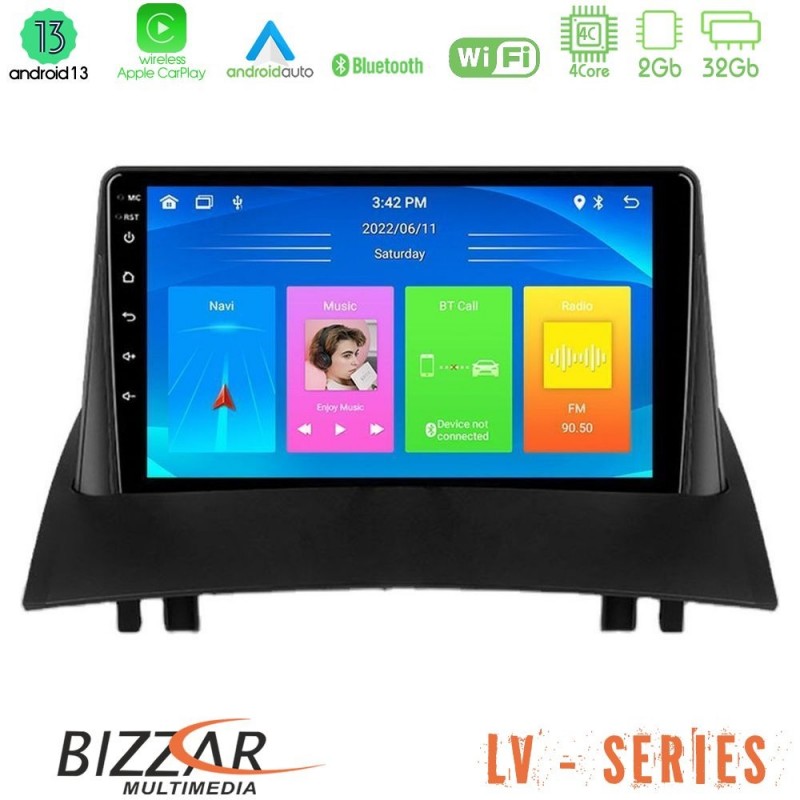 Bizzar LV Series Renault Megane 2 2002-2008 4Core Android 13 2+32GB Navigation Multimedia Tablet 9