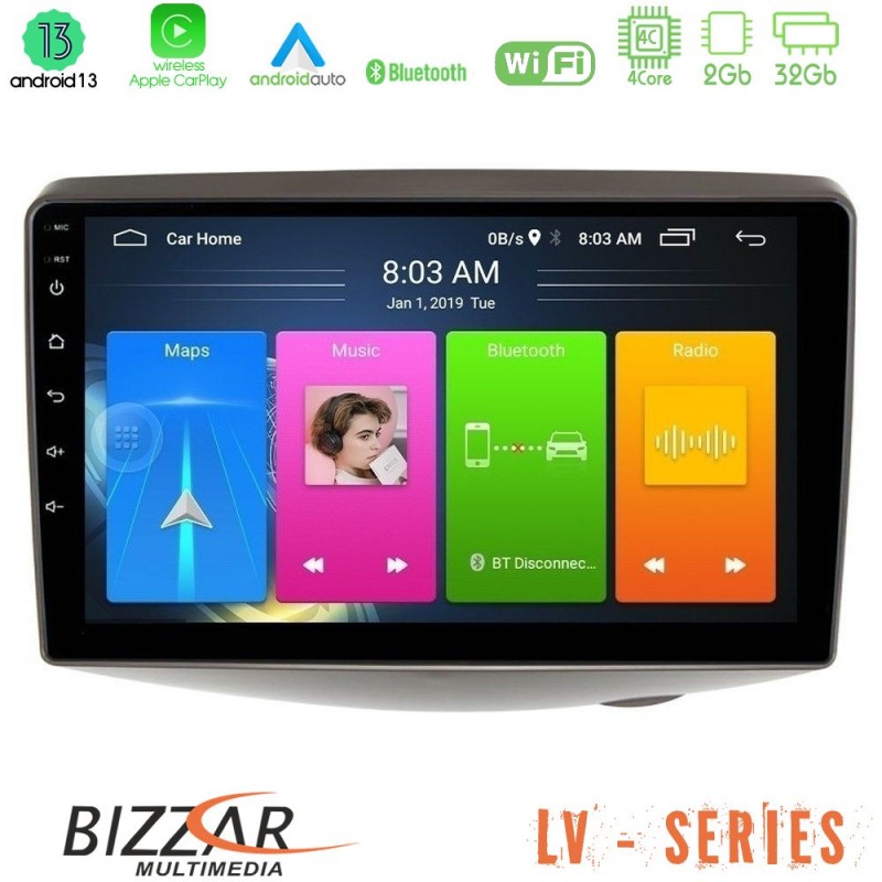 Bizzar LV Series Toyota Yaris 1999 - 2006 4Core Android 13 2+32GB Navigation Multimedia Tablet 9