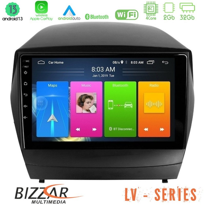 Bizzar LV Series Hyundai IX35 Auto A/C 4Core Android 13 2+32GB Navigation Multimedia Tablet 10