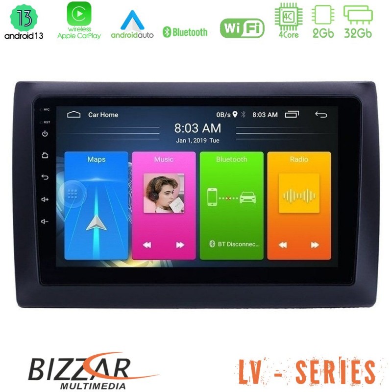 Bizzar LV Series Fiat Stilo 4Core Android 13 2+32GB Navigation Multimedia Tablet 9