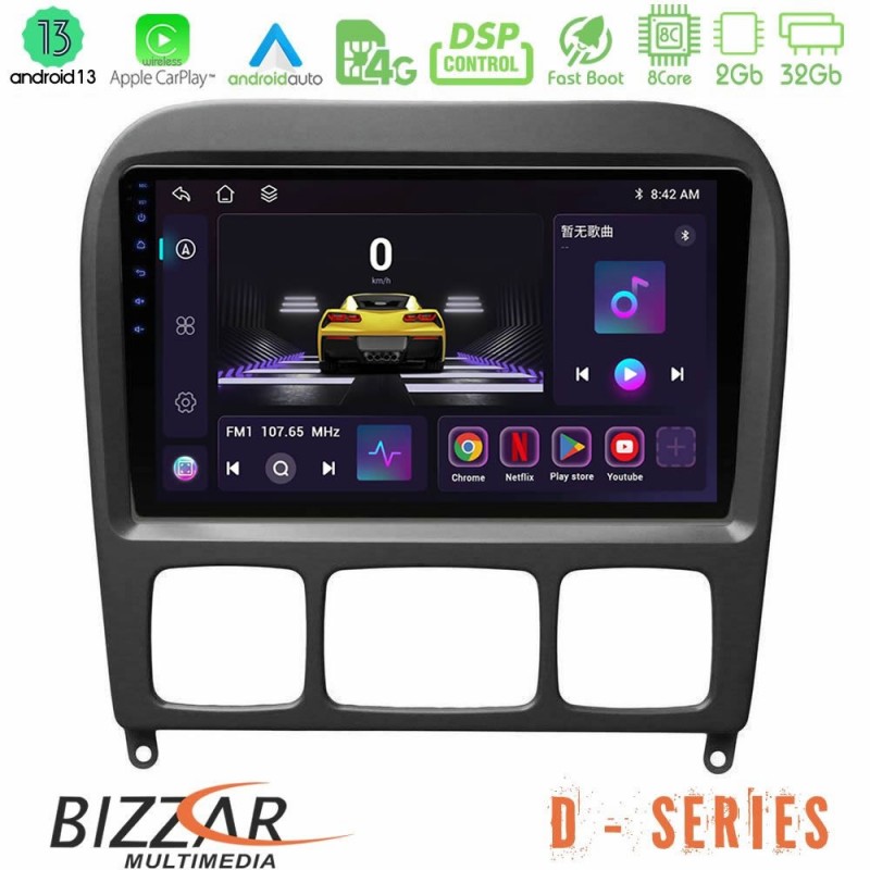 Bizzar D Series Mercedes S Class 1999-2004 (W220) 8core Android13 2+32GB Navigation Multimedia Tablet 9