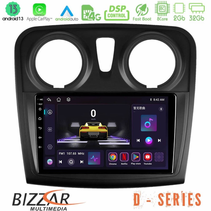 Bizzar D Series Dacia Sandero/Dokker 2014-2020 8core Android13 2+32GB Navigation Multimedia Tablet 9