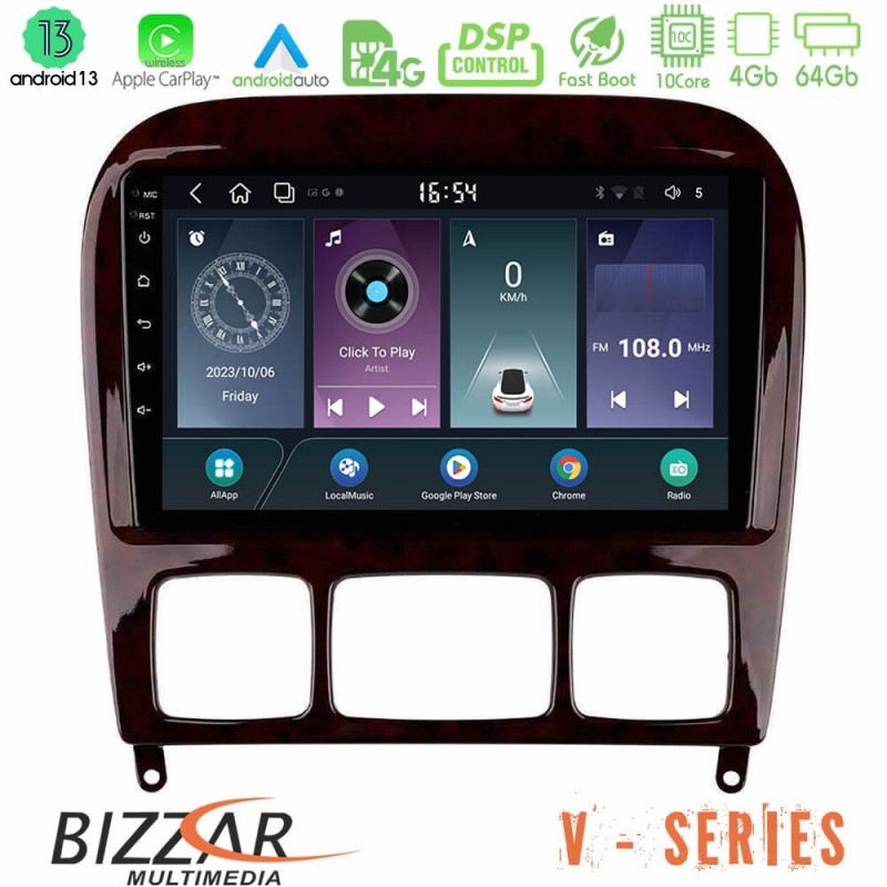 Bizzar V Series Mercedes S Class 1999-2004 (W220) 10core Android13 4+64GB Navigation Multimedia Tablet 9