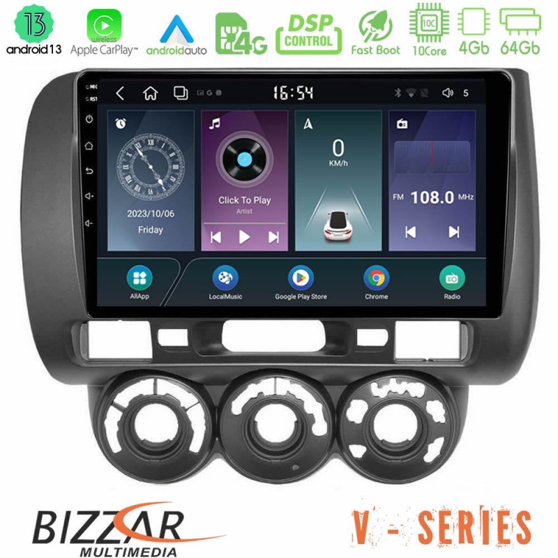 Bizzar V Series Honda Jazz 2002-2008 (Manual A/C) 10core Android13 4+64GB Navigation Multimedia Tablet 9