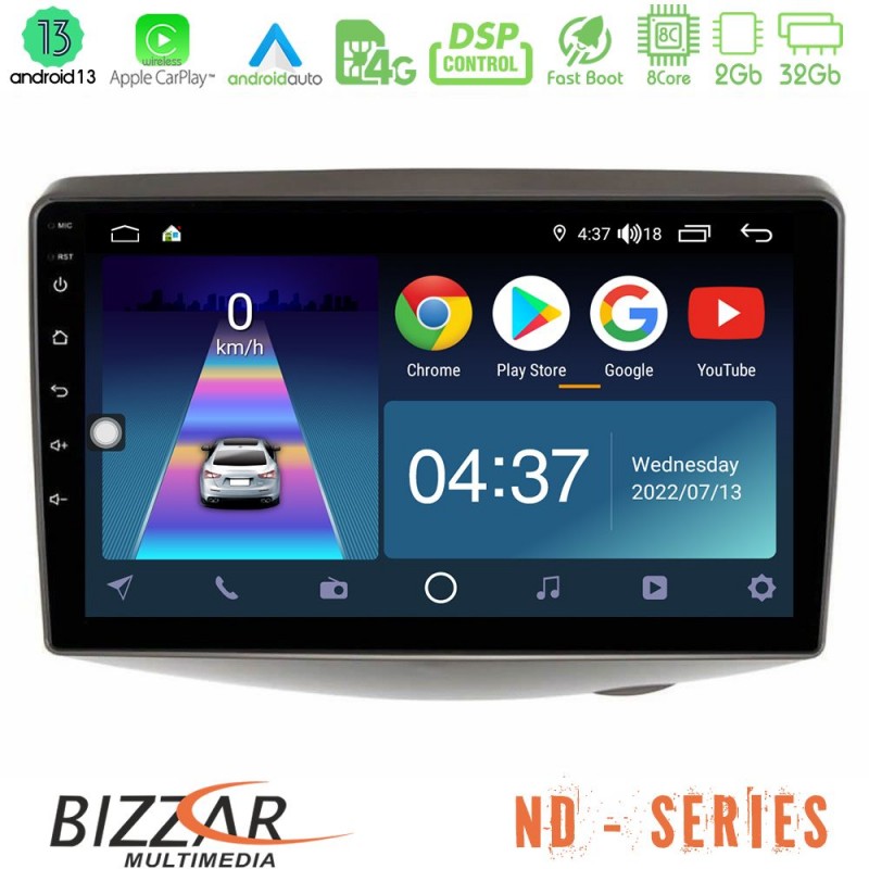 Bizzar ND Series 8Core Android13 2+32GB Toyota Yaris 1999 - 2006 Navigation Multimedia Tablet 9