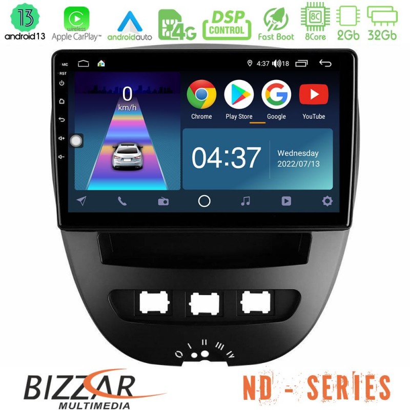 Bizzar ND Series 8Core Android13 2+32GB Toyota Aygo/Citroen C1/Peugeot 107 Navigation Multimedia Tablet 10