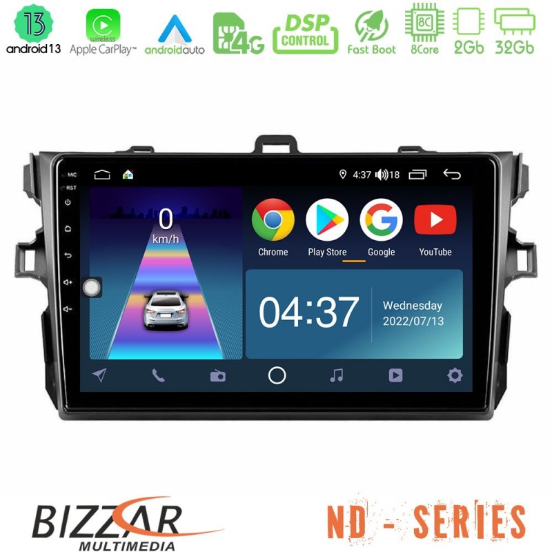 Bizzar ND Series 8Core Android13 2+32GB Toyota Corolla 2007-2012 Navigation Multimedia Tablet 9