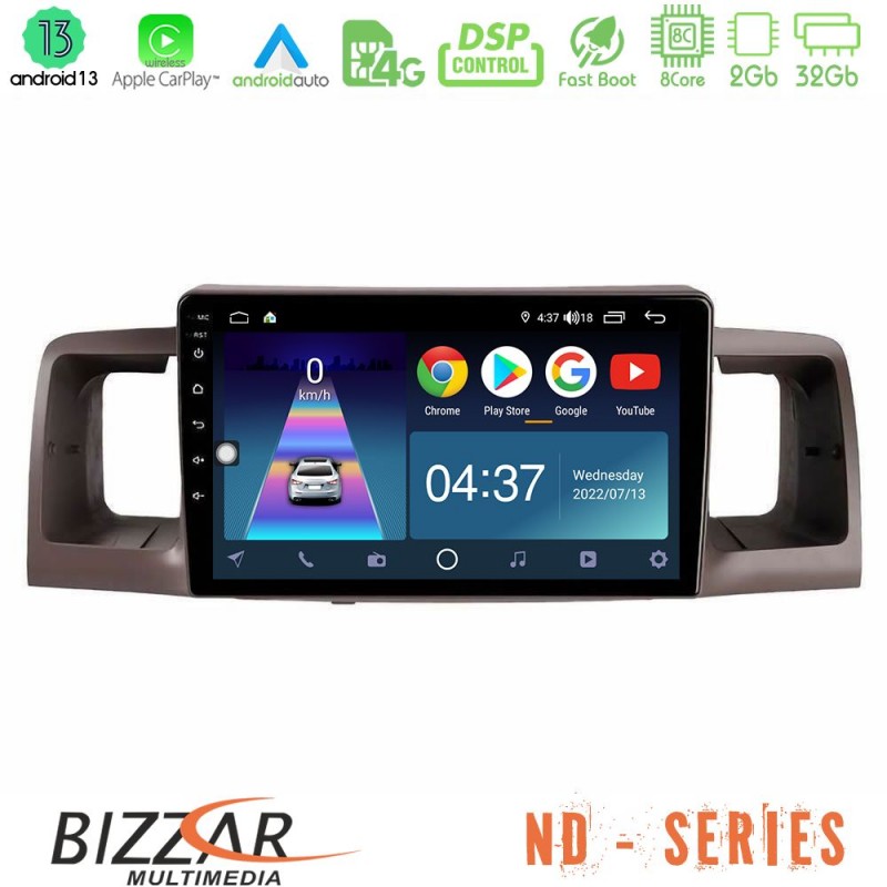 Bizzar ND Series 8Core Android13 2+32GB Toyota Corolla 2002-2006 Navigation Multimedia Tablet 9