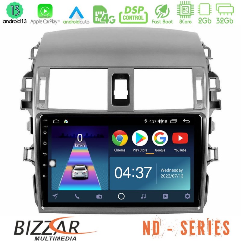 Bizzar ND Series 8Core Android13 2+32GB Toyota Corolla 2008-2010 Navigation Multimedia Tablet 9