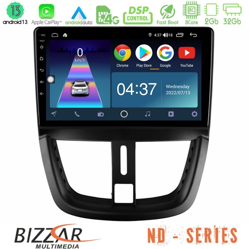 Bizzar ND Series 8Core Android13 2+32GB Peugeot 207 Navigation Multimedia Tablet 9