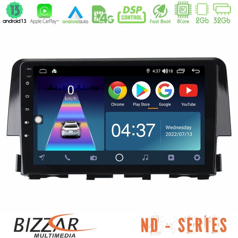 Bizzar ND Series 8Core Android13 2+32GB Honda Civic 2016-2020 Navigation Multimedia Tablet 9