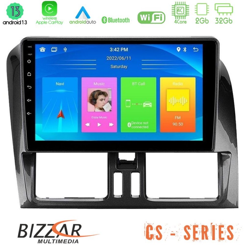 Bizzar CS Series 4Core Android13 2+32GB Volvo XC60 2009-2012 Navigation Multimedia Tablet 9