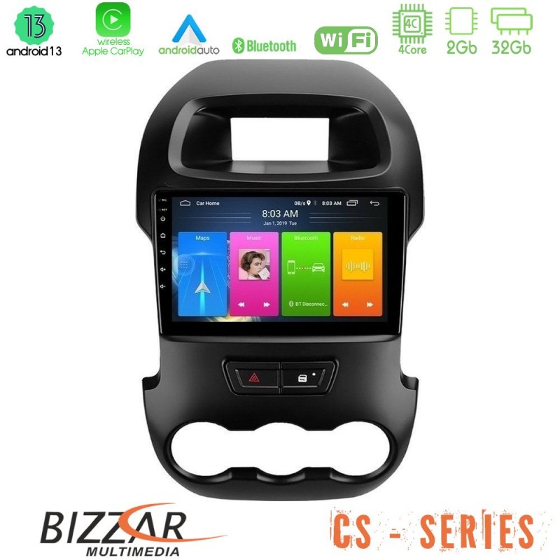 Bizzar CS Series 4Core Android13 2+32GB Ford Ranger 2012-2016 Navigation Multimedia Tablet 9