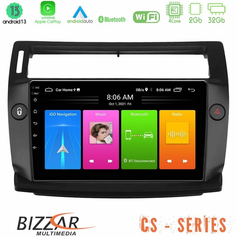 Bizzar CS Series 4Core Android13 2+32GB Citroen C4 2004-2010 Navigation Multimedia Tablet 9