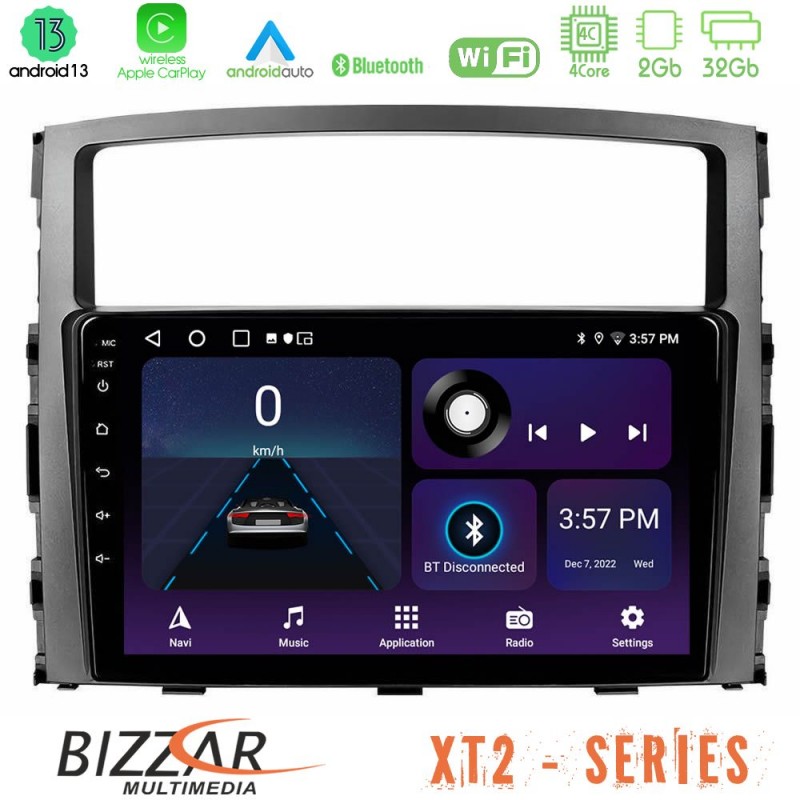 Bizzar XT2 Series 4Core Android13 2+32GB Mitsubishi Pajero 2008-2009 Navigation Multimedia Tablet 9