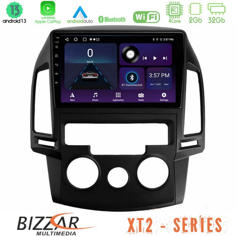 Bizzar XT2 Series 4Core Android13 2+32GB Hyundai i30 2007-2012 Manual A/C Navigation Multimedia Tablet 9