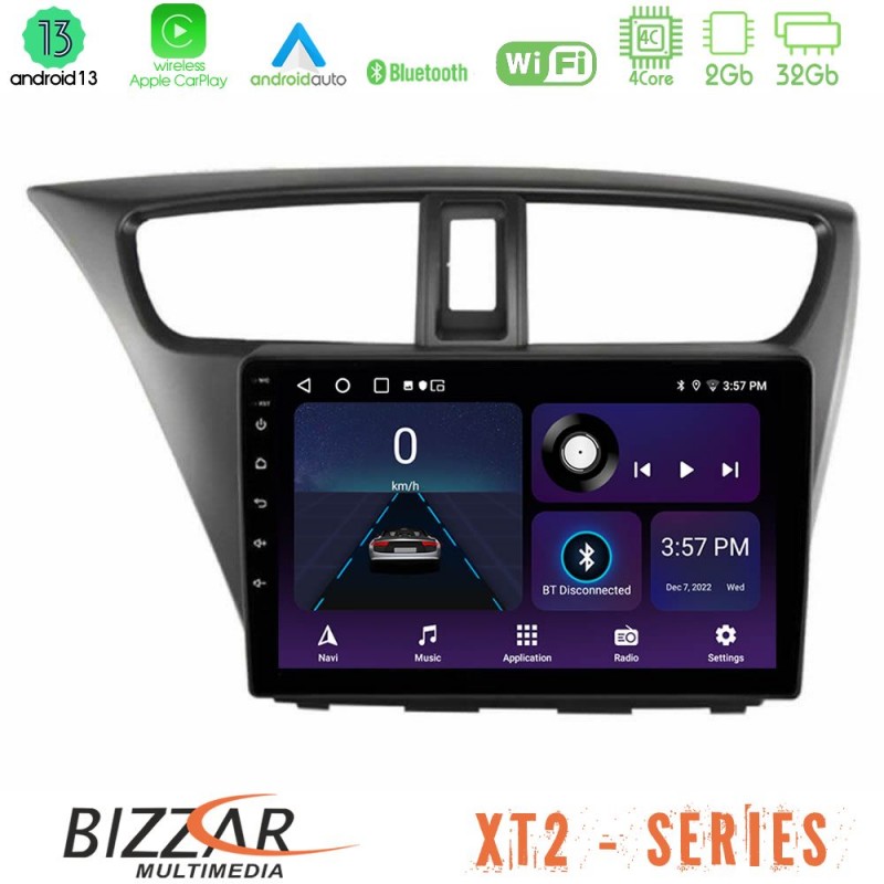 Bizzar XT2 Series 4Core Android13 2+32GB Honda Civic Hatchback 2012-2015 Navigation Multimedia Tablet 9