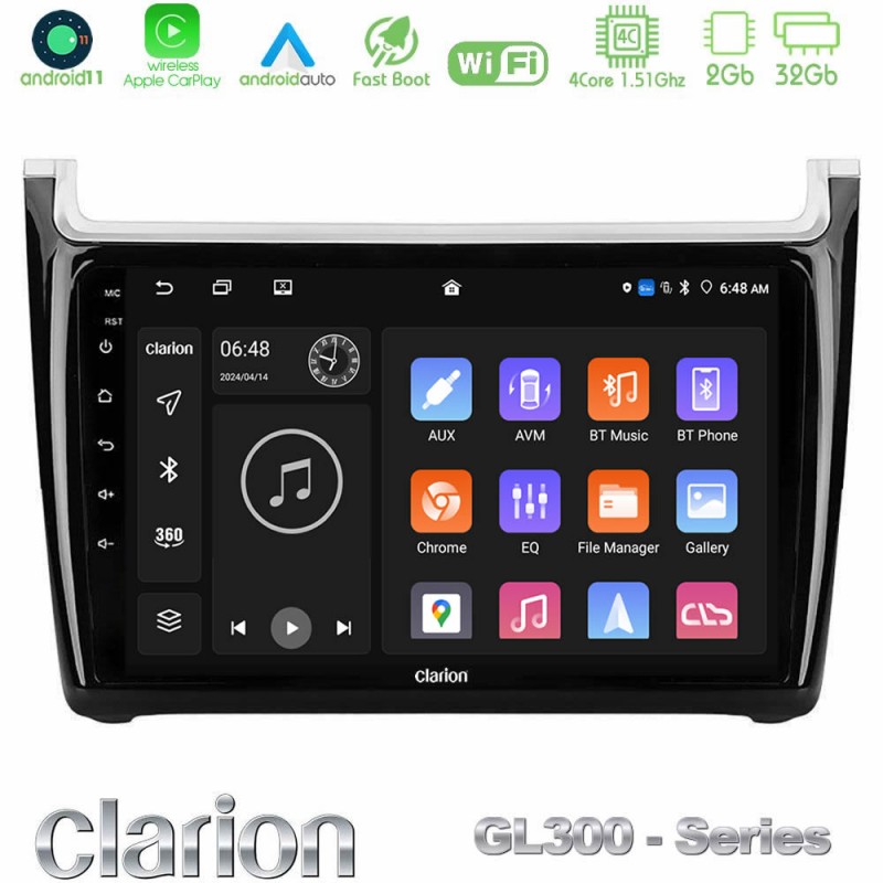 Clarion GL300 Series 4Core Android11 2+32GB Vw Polo Navigation Multimedia Tablet 9