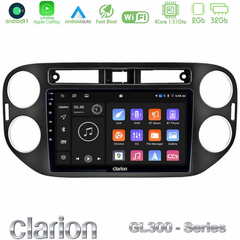 Clarion GL300 Series 4Core Android11 2+32GB VW Tiguan Navigation Multimedia Tablet 9