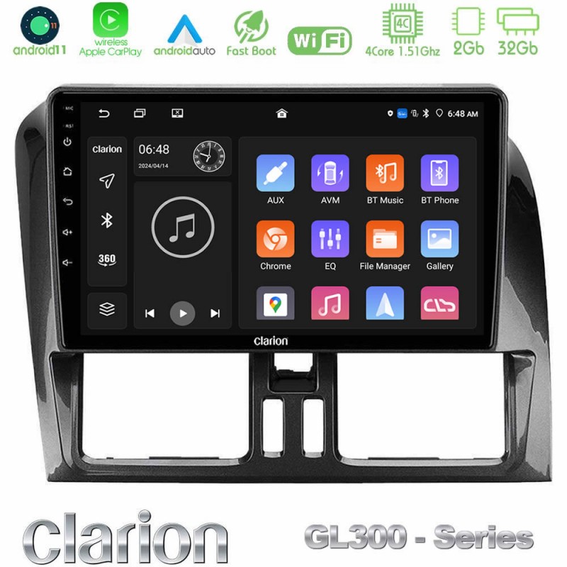 Clarion GL300 Series 4Core Android11 2+32GB Volvo XC60 2009-2012 Navigation Multimedia Tablet 9