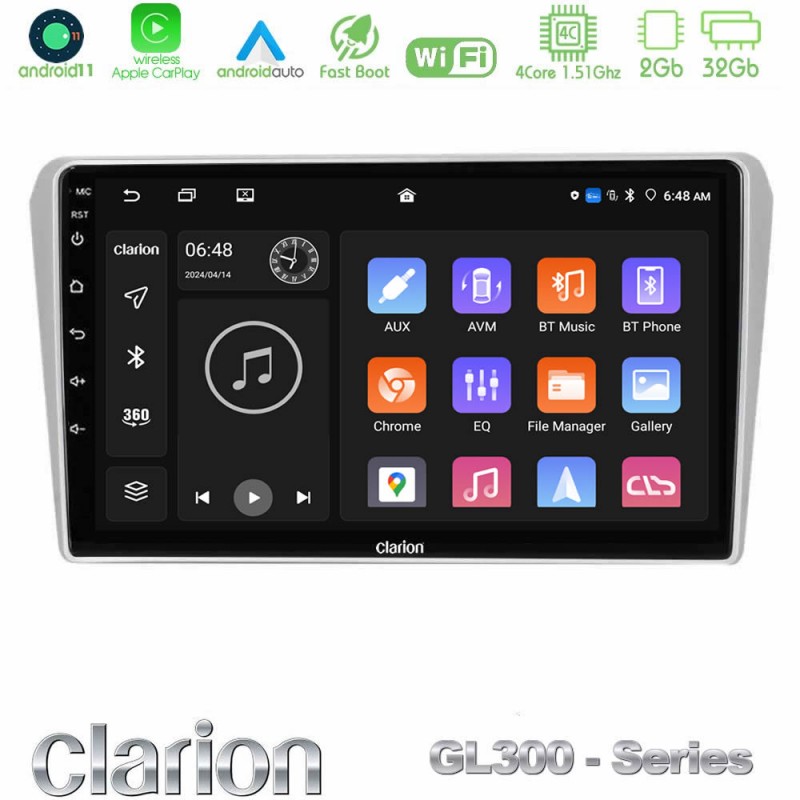 Clarion GL300 Series 4Core Android11 2+32GB Toyota Avensis T25 02/2003–2008 Navigation Multimedia Tablet 9