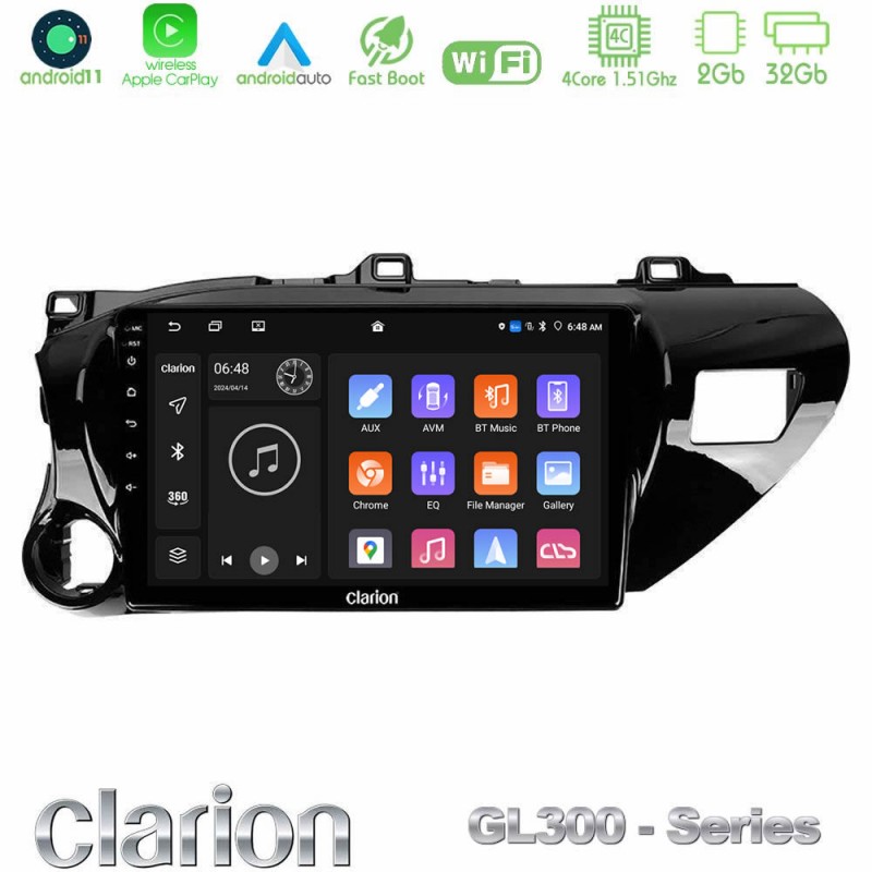 Clarion GL300 Series 4Core Android11 2+32GB Toyota Hilux 2017-2021 Navigation Multimedia Tablet 10