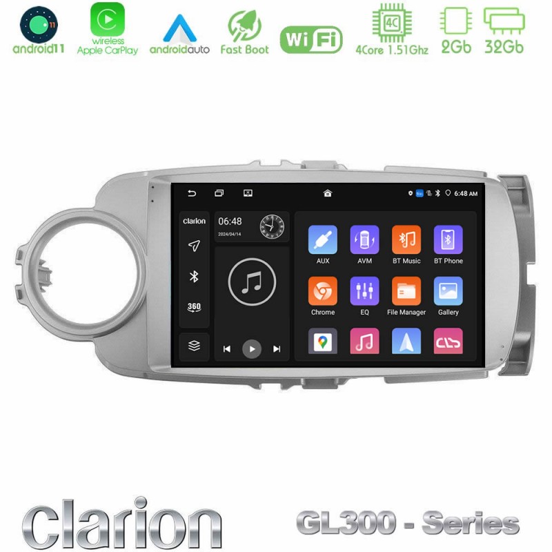 Clarion GL300 Series 4Core Android11 2+32GB Toyota Yaris Navigation Multimedia Tablet 9