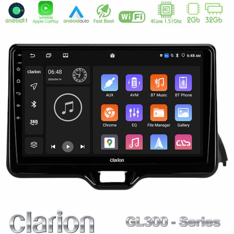 Clarion GL300 Series 4Core Android11 2+32GB Toyota Yaris 2020-&gt; Navigation Multimedia Tablet 9