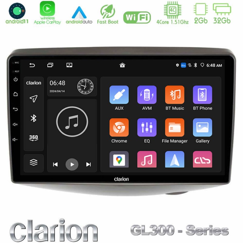 Clarion GL300 Series 4Core Android11 2+32GB Toyota Yaris 1999 - 2006 Navigation Multimedia Tablet 9