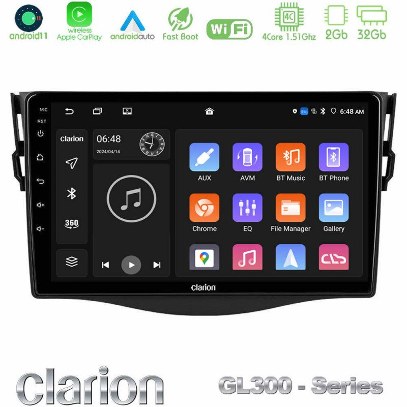 Clarion GL300 Series 4Core Android11 2+32GB Toyota RAV4 Navigation Multimedia Tablet 9